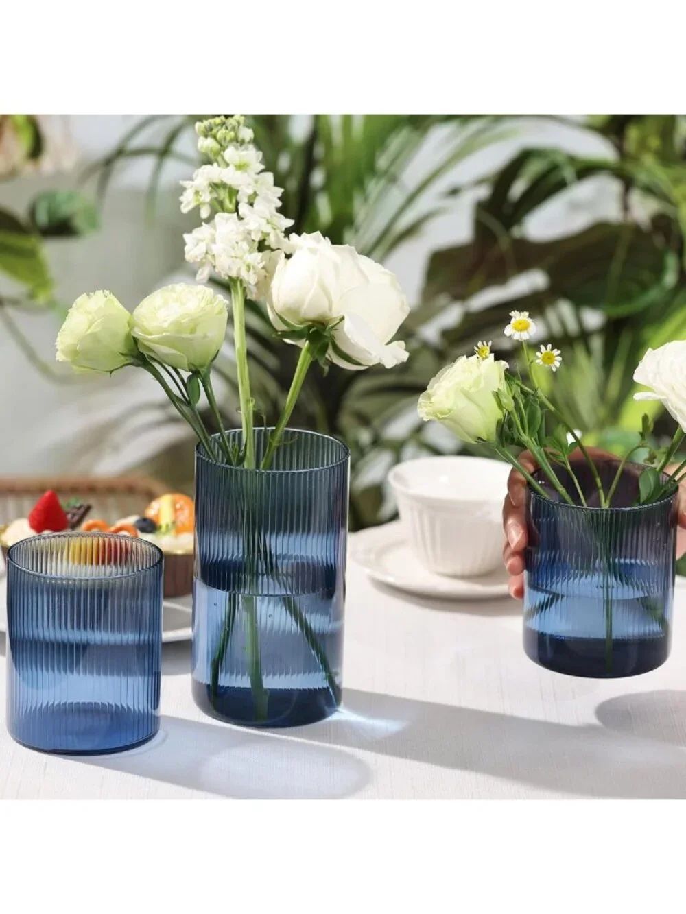 Set of 6 Clear Ribbed Glass Vases for Weddings, Home Decor & Centerpieces